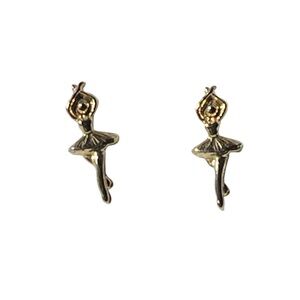 Dainty Gold Tone Ballerina Pierced Earrings